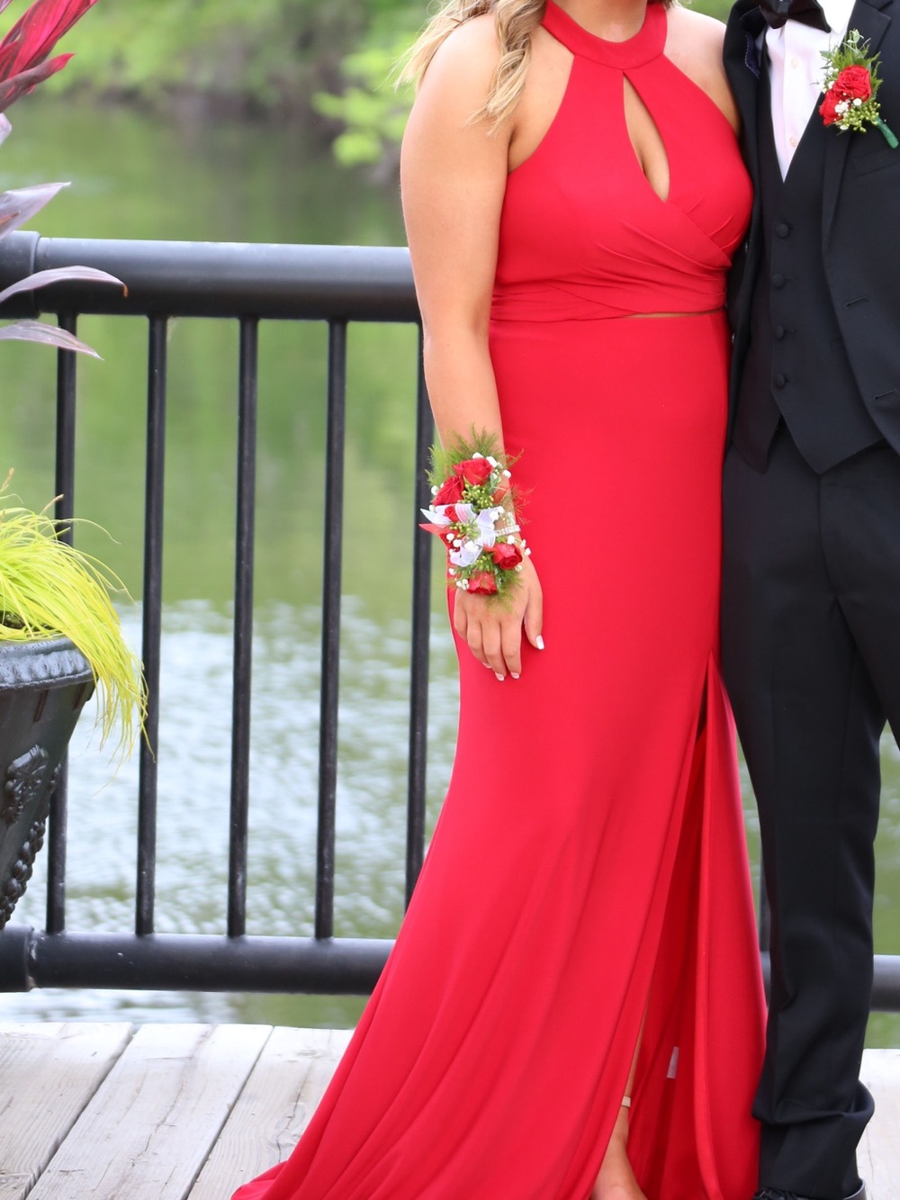Alyce Paris Red Halter Prom Gown with Keyhole